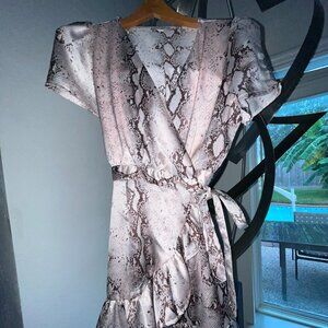 L Love Snake Print Pink Wrap Dress Size Small